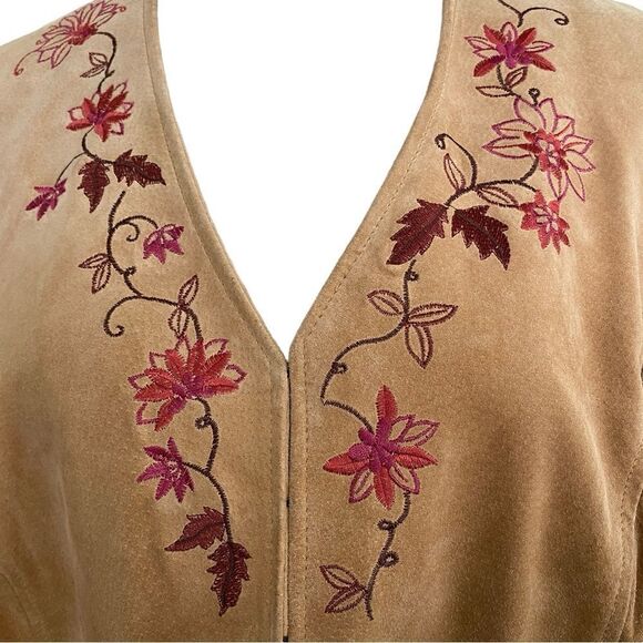 Bandolino Carmel Tan Suede 100% Leather Embroidered Blazer Jacket Size 16 - Picture 2 of 10